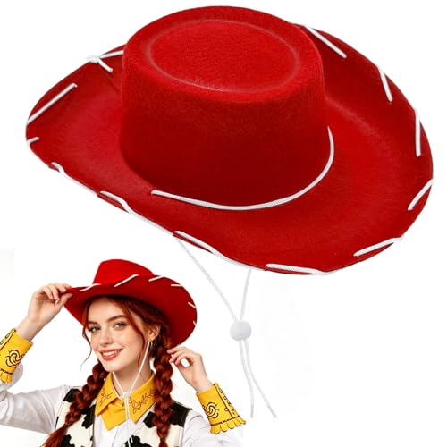 Cowgirl Hat Western Sheriff Cowboy Hats West Wide Brim Cap for Men Women Rodeo Week Cosplay Halloween Themed Party Red