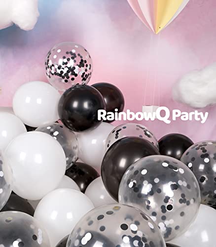 Image of RainbowQ 67Pcs 12 Inch Black and White Confetti Latex Helium Balloons | White Black Balloons Latex Helium Shiny Balloon Set for Graduation Anniversary Birthday Party Decorations