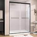 GETPRO Shower Door 50-54 in. W x 75 in. H Double Sliding Glass Shower Doors Semi-Frameless Bypass Glass Door for Walk-in Shower with 5/16 inch Tempered Glass Matte Black Hardware