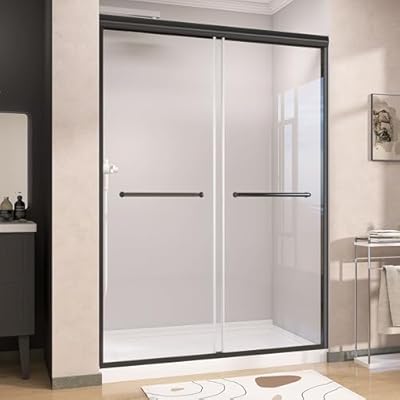 GETPRO Shower Door 50-54 in. W x 75 in. H Double Sliding Glass Shower Doors Semi-Frameless Bypass Glass Door for Walk-in Shower with 5/16 inch Tempered Glass Matte Black Hardware