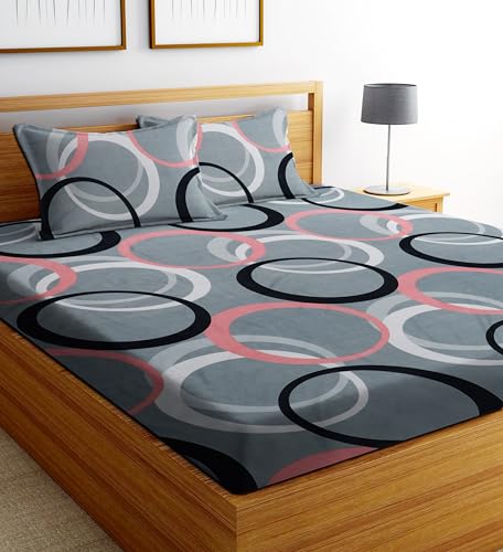 DECORUM 3rd Print Double Bedsheet Set | Polycotton 140 TC | 1 Bedsheet (218 x 218 cm) with 2 Pillow Covers (41x66 cm) | Multicolor | for Bedroom, Hostel, Hotel