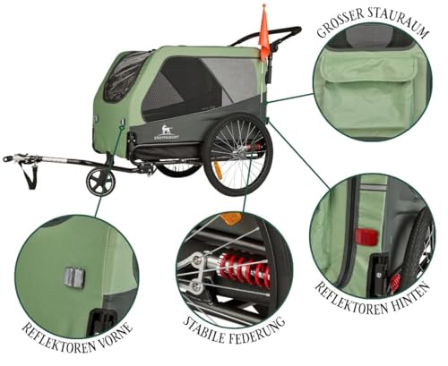 Knuffelwuff Cruvado Hundeanhänger & Buggy | Fahrradanhänger für Hunde bis 45kg | faltbar, leicht & stabil | mit Sicherheitsleine, Reflektoren, Insektenschutz & Universalkupplung