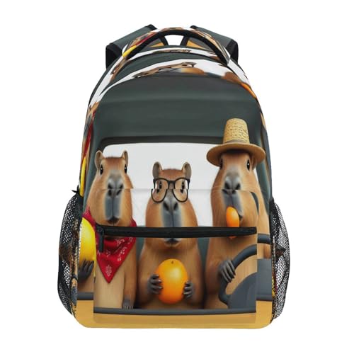 Dussdil Funny Capybara Driver Cars Kids Backpack School Backpacks for Boys Girls 16 IN Book Back Pack Bag Casual Travel Daypack with Adjustable Shoulder Strap Zipper