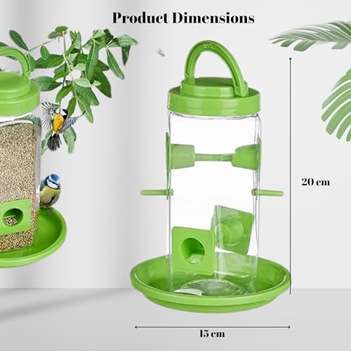 Image of 900g Seed Container Bird Feeder Tower | Hanging for Balcony, Window, Garden | Outdoor Plastic Bird Food Feeder Seed Container for Sparrows, Finches, Budgies (Parrot Green Pack of 02)