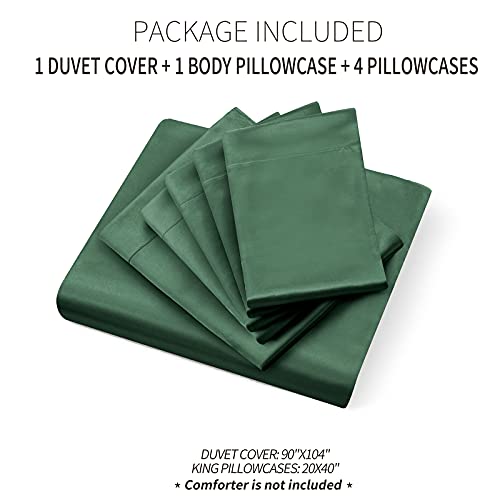 Image of Ersmak 6 Pieces Satin Duvet Cover King Size Luxury Silky Bedding Duvet Cover Set with 1 Soft Duvet Cover, 4 King Pillowcases and 1 Body Pillowcase, Emerald Green