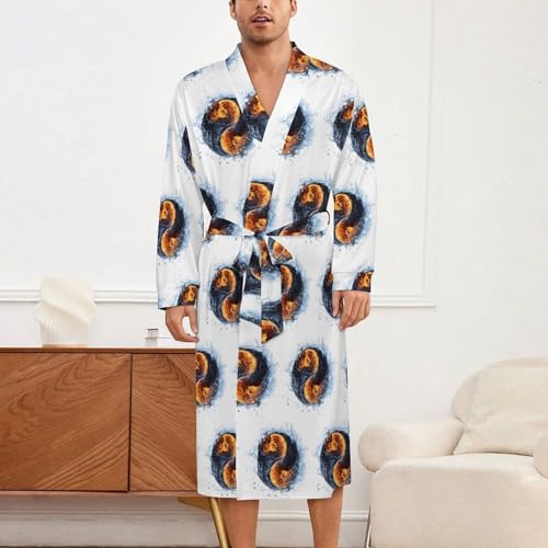 Water Fire Yin And Yang Soft Robe Long Sleeve Bathrobes V Neck Sleepwear Spa Robes with Belt Men Woman2
