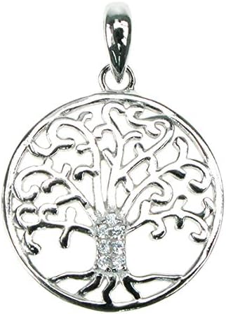 Tree Of Life - 925 Sterling Silver with Crystal Cubic Zirconia - Pendant with 18" Chain - Gift Boxed, Blue,Navy,White,Silver