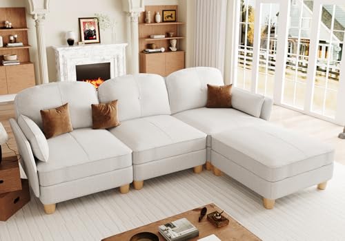 LLappuil Sectional Couches for Small Space, Modular Sectional Sofa with Storage, L Shaped Couch with Reversible Chaise, 4 Seat Modular Sofa, Beige
