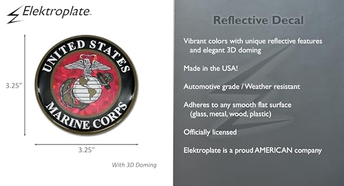 Image of Elektroplate US Marine Corps Crest Premium Reflective Car Decal 3.25 inch | Officially Licensed USMC, Weatherproof Automotive Grade Metallic Domed Sticker - Water Bottle, Laptop & More; Made in the USA