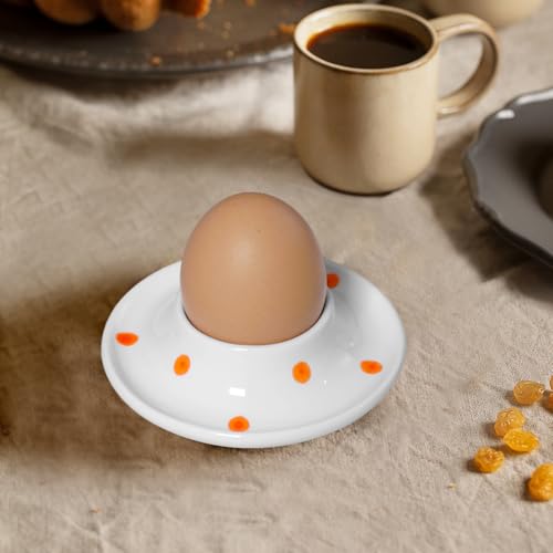Image of Cinf Ceramic Egg Cups, Set of 2, Orange Dot Egg Holders for Breakfast