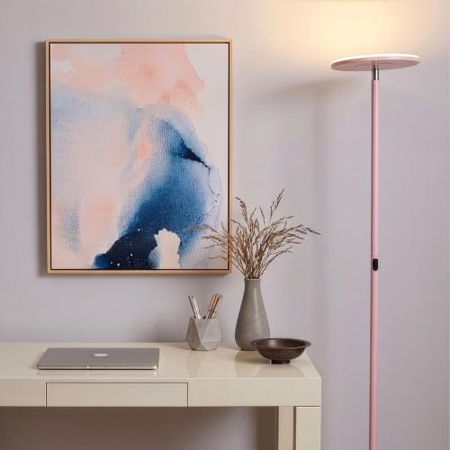 Image of Brightech Sky LED Floor lamp, Torchiere Super Bright Floor Lamp for Living Room Decor & Office - Dimmable, Tall Standing Lamp with Warm Light for Bedroom & Reading - Matte Pink