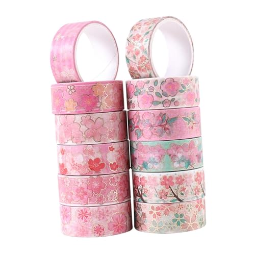 Hellery 12 Piezas Cinta Decorativa Washi Floral Scrapbooking Manualidades Adhesiva de Papel para Diario Regalo y Envoltura de Detalles