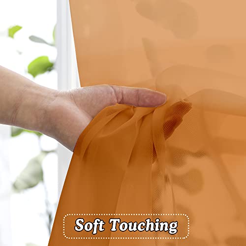 Image of OVZME Orange Sheer Curtains 36 inches Long, Short Kitchen Window Treatment Solid Sheers Cafe Curtains Bathroom Voile Half Window Panels, Rod Pocket, 42 inch Wx36 L