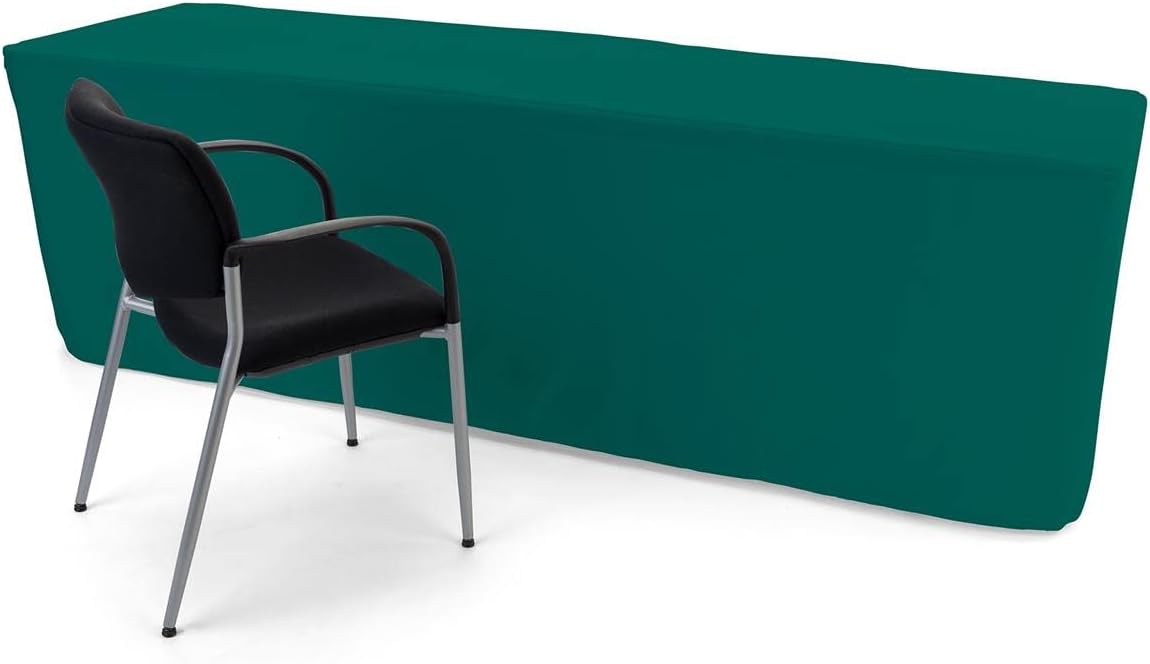 Displays2go 8' Stretch Polyester Table Cloth, Fitted Design - Forest Green (FT8GN)