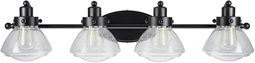 Aspen Creative 62080A, lámpara de pared de metal con cuatro luces, 33 34 pulgadas de ancho, diseño de transición en negro con pantalla de vidrio