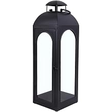 20.1 Inch Large Metal Candle Lantern, Decorative Candle Holder for Indoor & Outdoor Use, Black