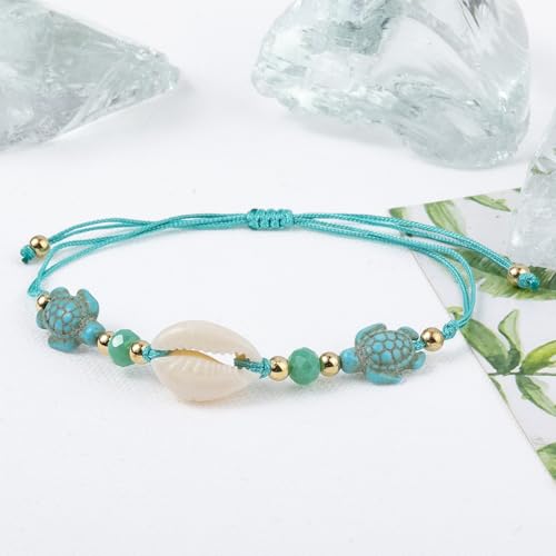 12pcs Sea Shell Turtle Braided Bracelets Handmade Woven Starfish Turquoise Turtle Waterproof Wristlets for Women Bohemian Turquoise Beaded Bracelet Summer Beach Jewelry4