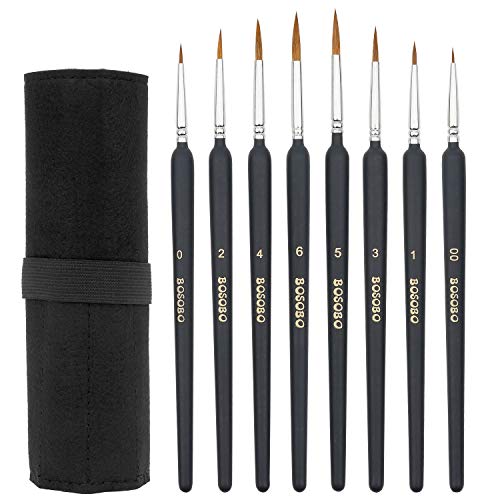 Bosobo Miniature Paint Brushes Detail Set, 8 Pcs Fine Tipped Small Artist Paintbrushes For Acrylic Oil Watercolor Painting, Rock, Micro Model, Nail Art, Craft & Paint By Number, Travel Case Included #TOP23
