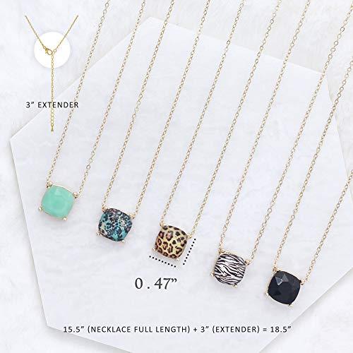 NTLX Pendant Necklace for Women - Dainty Cushion Cut Gemstone Necklace with 16-19” Chain - Simple, Delicate, Tasteful Acrylic Gems with a 14K Gold-Plated Brass Chain - Colorful Gems2