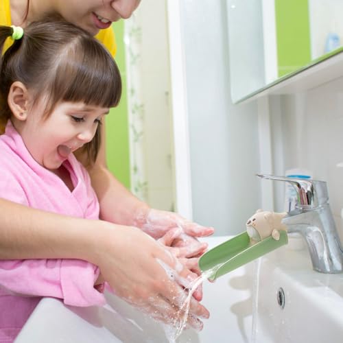 Image of Silicone Animal Faucet Extender for Kids, Bathroom Sink, Kitchen, Bathtub Extension, 4.7x2.8 inches (Green, Bear)