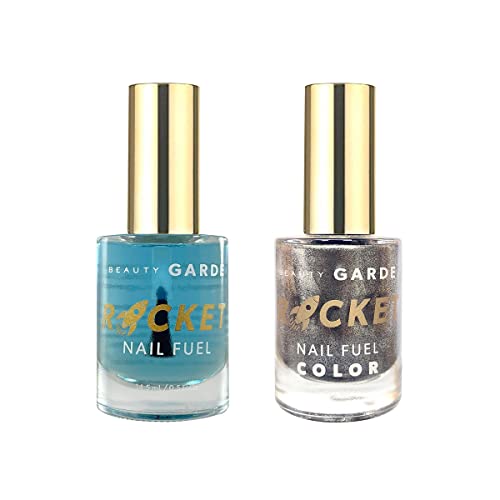BeautyGARDE Rocket Nail Fuel & Polish Nail Care 2 Pack – 1 Rocket Nail Fuel & 1 Nail Polish Color – Gun Metal, Nail Strengthener & Growth Treatment, Nail Polish, 7-Free Nail Care, Nonie Crème [1 Oz]