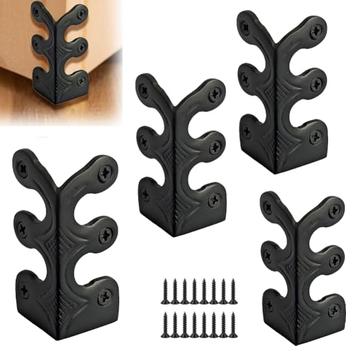 Image of 4 pcs Solid Brass Baseboard Corner Protectors, Skirting Board Corner Protectors, Vintage Metal Corner Protector Table Corner Edge Cover Safety Bracket with Screws (4, Black)
