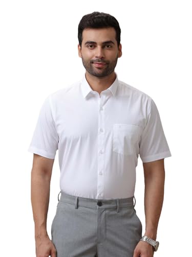 Image of Ramraj Cotton Men Solid Cotton White Half Sleeve Shirt Crafted For A Clean| Versatile| Comfortable look