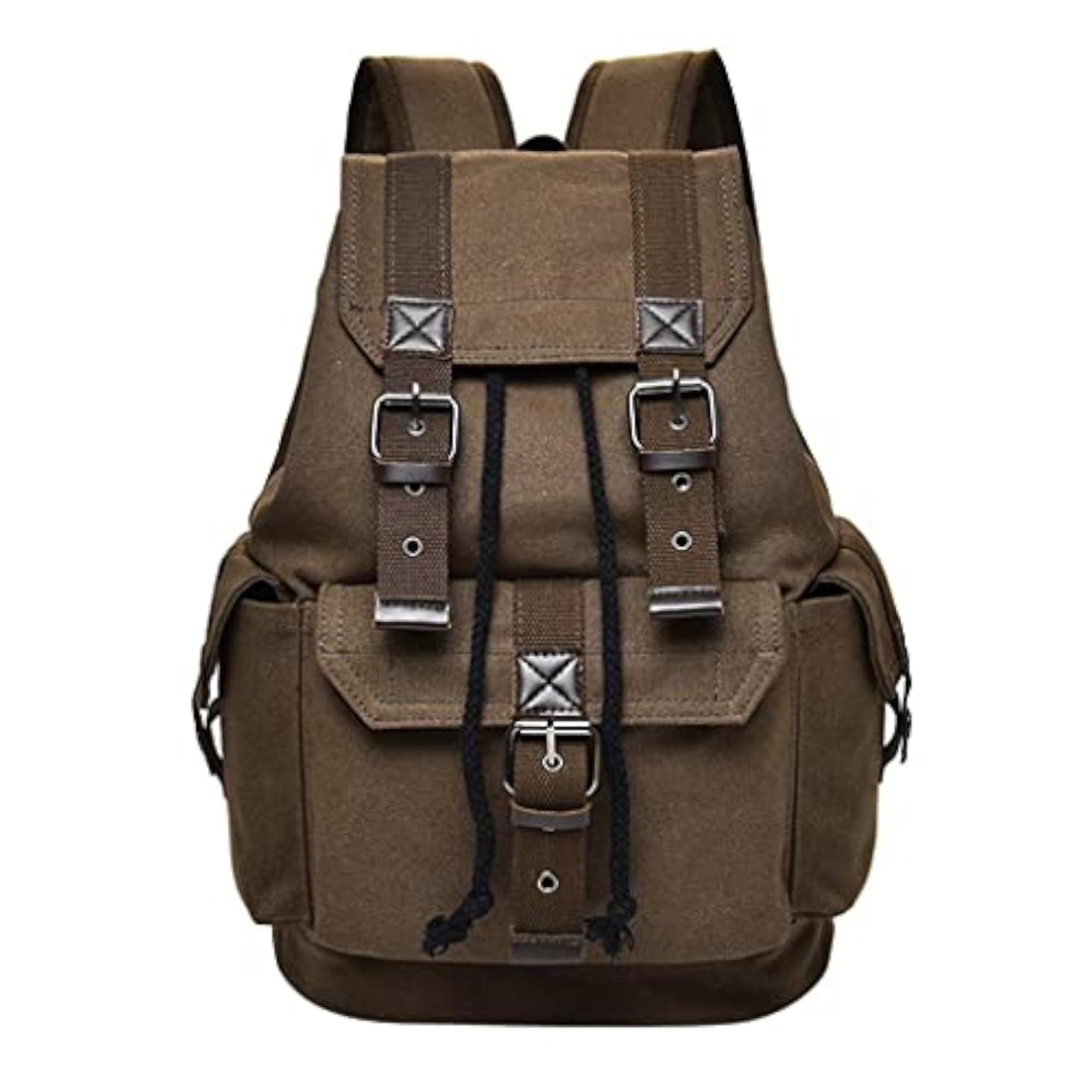 Men's Vintage Canvas Backpack Satchel Rucksack for School and Camping, Coffee