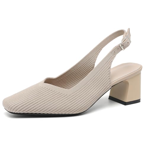 Womens Slingback Heels Square Toe Comfortable Chunky Heels Pumps Sexy Low Block Heel Wedding Dressy Work Office Shoes