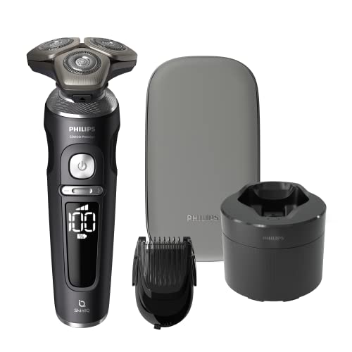 Image of Philips Shaver Razor Series 9000 Prestige, Wet and Dry Electric Shaver, Lift & Cut Shaving System, SenseIQ Technology, Precision Trimmer, Cleaning Pod, Premium Case, Black Matte, Model SP984