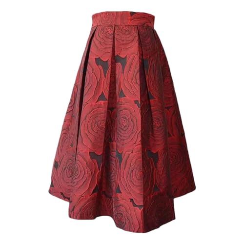 スカート SummerFlower Jacquard Flare Skirt in Red Amazon.com: Red Jacquard Skirt Ladies Summer High Waist Slim