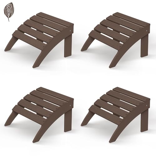GREENVINES Adirondack-Ottoman | Wood Grain | Set of 4 | HDPE Plastic | Outdoor Footrest | All Weather | Foot Rest | Foot Stool | Dark Brown | for Adir