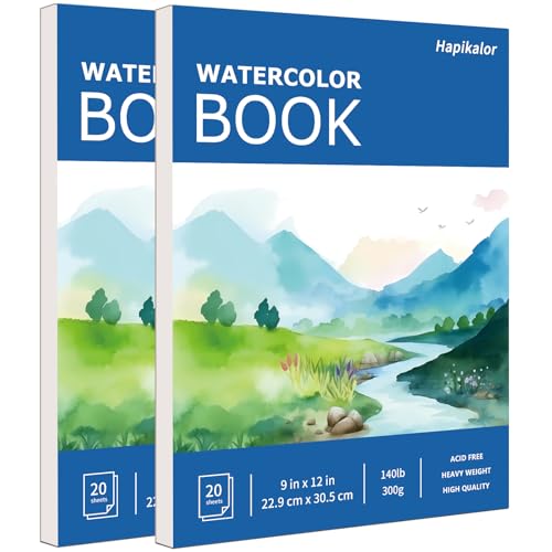 Image of Hapikalor 9 inchx12 inch Watercolor Paper Pad, 2-Pack, 140lb /300gsm Artist Painting Drawing Paper Book, Art Supplies for Adults Kids, Watercolors, Watercolor Paint Set, Sketchbook, Journal, Blue