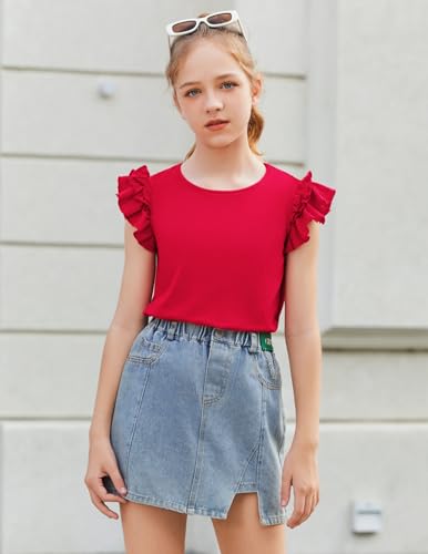 Image of Arshiner Teenage Girl Clothes Two Piece Summer Outfits Short Sleeve Shirts and High Waist Paper Bag Short Set,13-14 Years, Red-flower