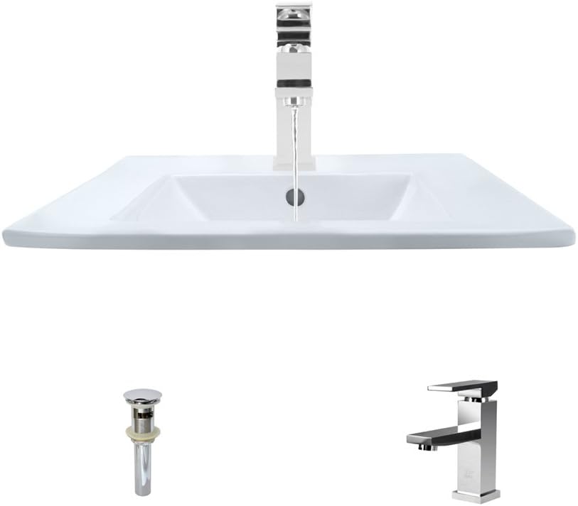 Promo 40% OFF MR Direct V310-W-720-C White Porcelain Vessel Sink Faucet and Pop-Up Drain in Chrome, 720