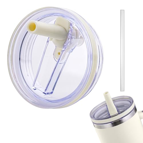 Image of Replacement Lid for Stanley 40 oz and 64 oz Tumbler.Leakproof Flip Straw Lid Fit stanley Cup Quencher H2.0 40 oz /64 oz and Stanley ProTour 40oz /64oz Tumbler.(Cream,1-Pack)