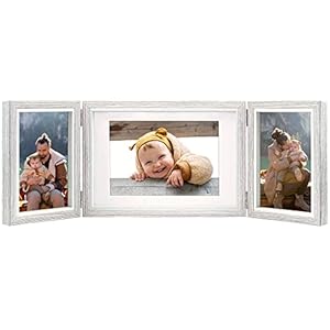 5×7 4×6 Hinged 3 Picture Frames,Natural Wood Grain Folding Picture Frame,for Desktop Decoration Made of MDF and Real…