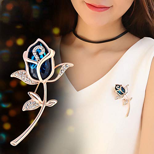 Huture Elegant Tulip Pin Brooches for Women Austrain Crystal Brooch Vintage Flower Petal Brooches Large Rhinestone Brooches Button Bouquet Kit Set Brooches for Wedding Jewelry Accessories, Blue