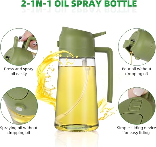 Image of Carrot 2-in-1 Glass Oil Dispenser and Sprayer Bottle for Kitchen (500ml) | Premium Spray & Pour Bottle | Food-Grade Leakproof Oil Cruet for Cooking, Air Fryer, Salad, Baking Color May Vary