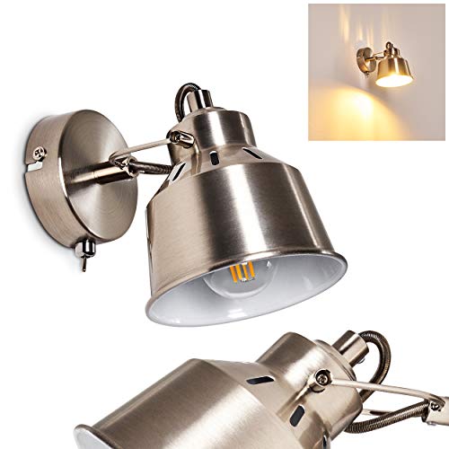Applique Safari finitions acier brossé, spot mural avec interrupteur intégré, pour une ampoule E14, ampoule(s) non incluse(s)