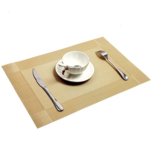 Image of Anugrah Dining Mats Table Mats PVC Placemats Heat-Resistant Placemat for Dining Tea Table Woven Vinyl Stain Resistant Table Mats Easy to Clean - 45x30 cm (Gold, 6)