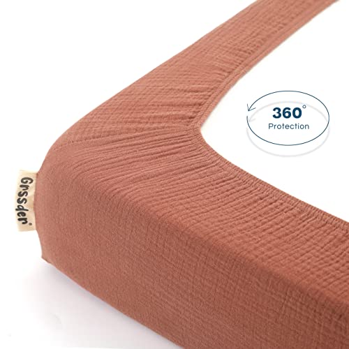 Image of GRSSDER 100% Cotton Muslin Crib Sheet 2 Pack - Breathable & Ultra-Soft Fitted Crib Sheets for Standard Baby & Toddler Mattresses, 52 inchx28 inch with 9 inch Deep Pocket, Snug Fit All-Around Elastic