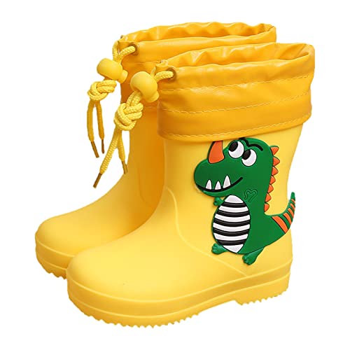 Classic Children Waterproof Rain Boots PVC Rubber Children Water Shoes Rain Boots Kids Baby Cartoon Outdoor Shoes (Yellow, 17.00)