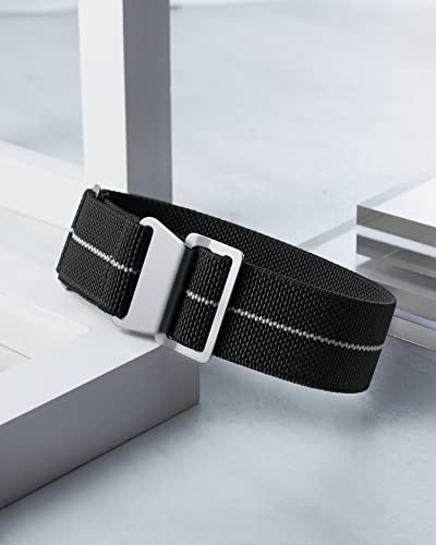 Image of BINLUN Elastic Nylon Watch Band 18mm 20mm 22mm Marine Nationale Fabric Military Parachute Replacement Watch Strap Men Women Silver & Black Buckle - Upgraded Hook-and-Loop Buckle