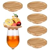 5Pcs Wine Glass Charcuterie Topper, 4" Bamboo Mini Charcuterie Boards, Wine glass covers to keep bugs out, for Family Gatherings, Restaurants, Bars