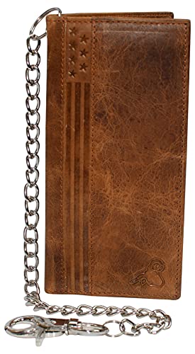 Genuine Leather Men's Chain Biker Wallet Long Bifold Checkbook RFID Blocking Wallets for Men (Tan with Chain)3