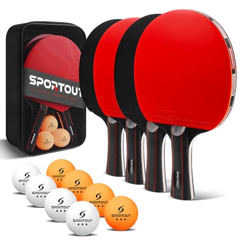 Image of Table Tennis Bats - High-Performance Table Tennis Set with 4Rackets, 8 Premium Ping Pong Balls & Compact Carry Bag for Indoor/Outdoor Competitions (4-Player Set | Red)