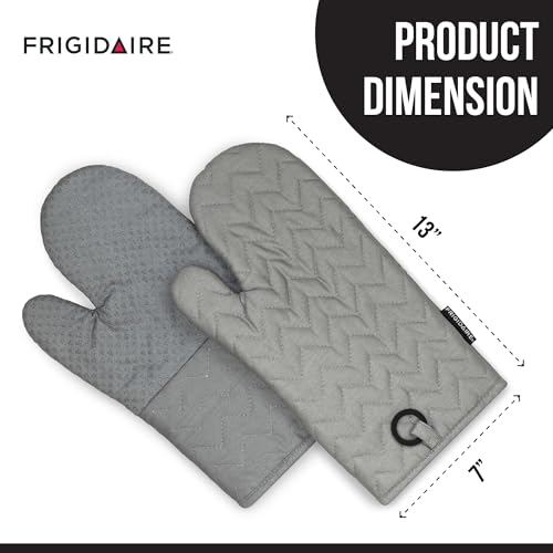 Frigidaire Kelly Cotton Oven Mitts, Heat Resistant, Anti-Slip, Machine Washable,13”x7”,Grey,Set of 2
