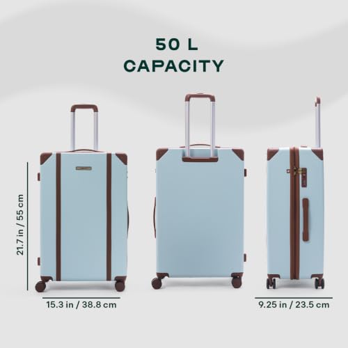 Image of Assembly Vintage 20 Inch (55cm) Cabin Trolley Bag Hard Shell Polycarbonate Suitcase Retro Classic Design with TSA Lock 8 Spinner Wheels Carry On Luggage Blue