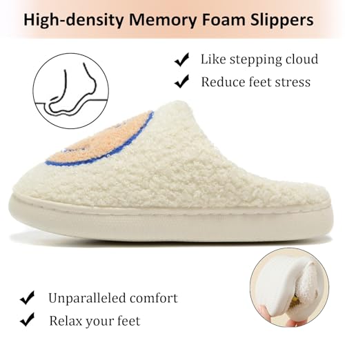 Image of Cute House Slippers for Women Men with Memory Foam Retro Happy Face Cozy Shoes